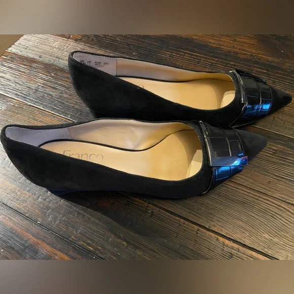 Franko Sarto Black Suede Low Wrapped Block Heels - Picture 5 of 9